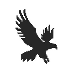 Obraz premium Pixelated Eagle Illustration, Black Bird in Flight on White Background