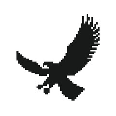 Obraz premium Pixelated Silhouette of Flying Eagle with Bold Form on White Background