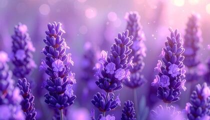 Fototapeta premium Lavender field in 8K macro detail at golden hour