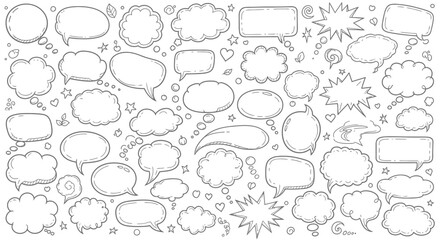 Fototapeta premium Hand drawn speech bubbles and thought bubbles collection in black and white style