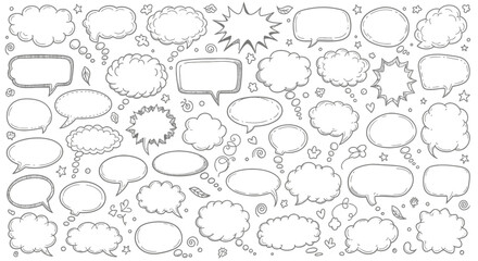 Obraz premium Hand drawn speech bubbles and thought bubbles collection in black and white
