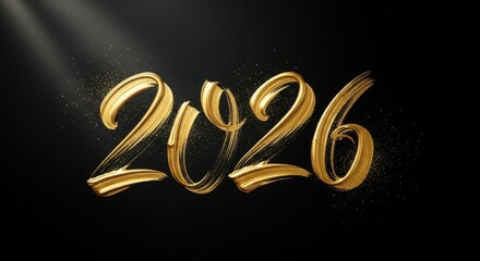 Stylish 2026 New Year design element with golden shimmer on black background, use it for invitations, cards, wallpapers, and festive banners