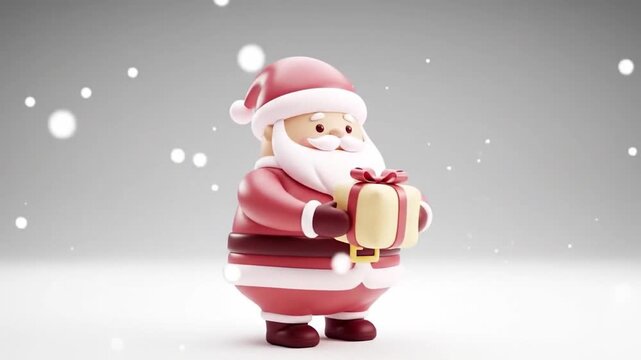 cute inflated santa figure with chubby rounded limbs holding a smooth cube gift in pale red and cream