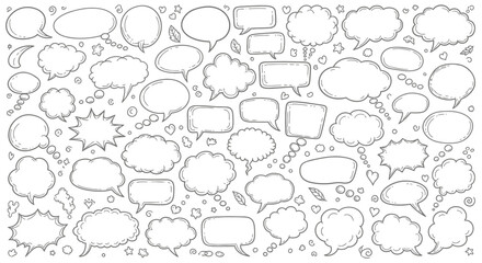 Fototapeta premium Hand drawn speech bubbles and thought bubbles collection in black and white