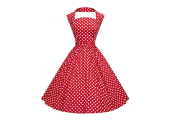 Vibrant red polka dot vintage style dress isolated on transparent background