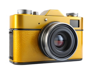 Retro yellow camera isolated on black background studio shot photography