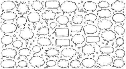 Fototapeta premium Collection of hand drawn speech bubbles and thought bubbles in various shapes and styles