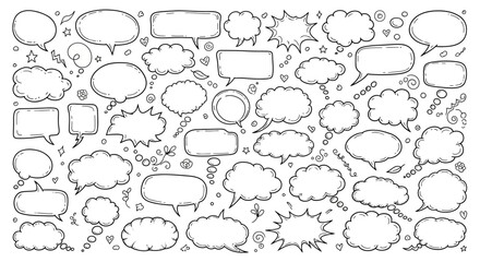 Fototapeta premium Hand drawn speech bubbles collection in black and white for creative projects