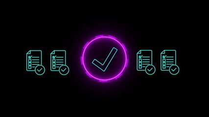 Businessman pressing a glowing digital checkmark icon with document symbols thick mark documents concept. document Concept of approval process, digital validation and smart business workflow 4k video