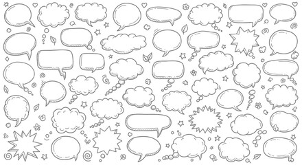 Fototapeta premium Hand drawn speech bubbles and thought bubbles collection on white background