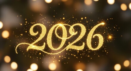 Golden 2026 New Year sparkle brings festive cheer and holiday happiness for your seasonal celebrations and marketing, a bright symbol of hope and joy