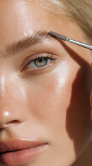 Closeup Of Woman Applying Eyebrow Gel For A Natural Look