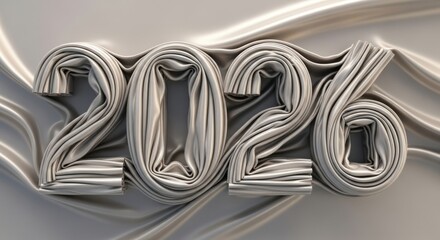 Elegant shimmering fabric forming the year 2026 for sophisticated New Year promotions or futuristic technology presentations with a modern and sleek design aesthetic