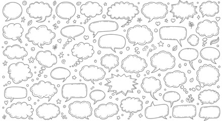 Obraz premium Hand drawn speech bubbles and thought bubbles doodles in black and white