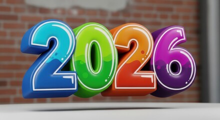 Vibrant 2026 New Year Celebration Concept with Modern 3D Rendering and Optimistic Color Scheme, Perfect for Marketing and Design Projects