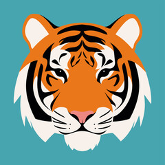 Minimal solid fill cartoon tiger vector, bold shapes, no outlines