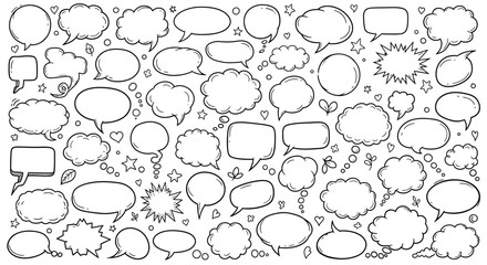 Obraz premium Large collection of hand drawn speech bubbles and thought bubbles in black and white