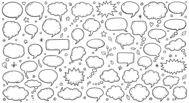 Hand drawn speech bubbles collection comic style dialogue and thought balloons set