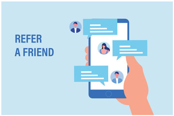 Refer a friend concept for social media vector illustration