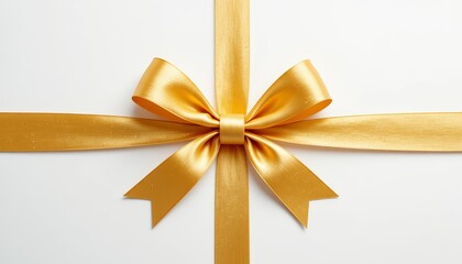 A white gift box with a shiny golden ribbon and bow on top. The box is neatly wrapped, creating an elegant appearance suitable for various occasions.