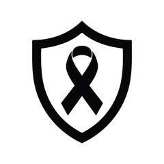 Shield with Awareness Ribbon Symbol of Protection and Safety and Support for Disease Prevention Hope Mourning Isolated Vector Illustration