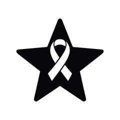 Star with Awareness Ribbon Symbol for Social Support Charity Program for Cancer and Hiv Aid Patients