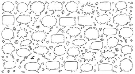 Obraz premium Hand drawn speech bubbles and thought bubbles vector collection for design elements