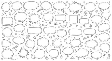 Fototapeta premium Collection of hand drawn speech bubbles and thought bubbles in black and white