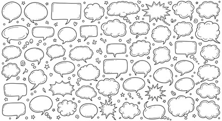 Fototapeta premium Hand drawn speech bubbles and thought balloons vector set for design projects