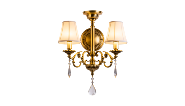 PNG Art deco brass wall sconce light, isolated on transparent background