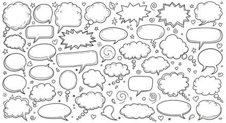 Hand drawn speech bubbles and thought clouds vector illustration for design projects