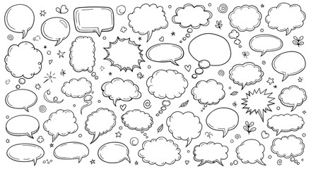 Fototapeta premium Hand drawn speech bubbles collection in doodle style comic elements and design