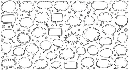 Fototapeta premium Hand drawn speech bubbles and thought bubbles doodle collection vector illustration