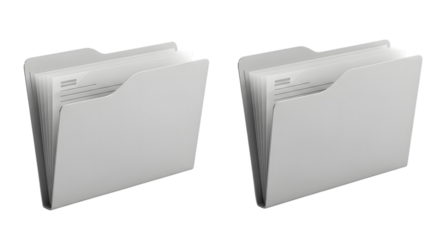 3d illustration of two white expanding file folders isolated on transparent background