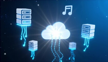 animation of cloud computing icons floating in space, minimalistic corporate design, digital data network and futuristic technology concept - Powered by Adobe