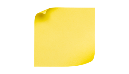 PNG Blank yellow sticky note with a curled corner, isolated on transparent background