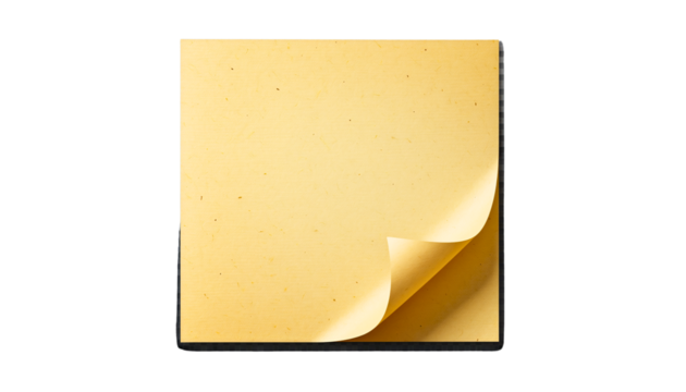 PNG Blank yellow sticky note with a curled corner, isolated on transparent background