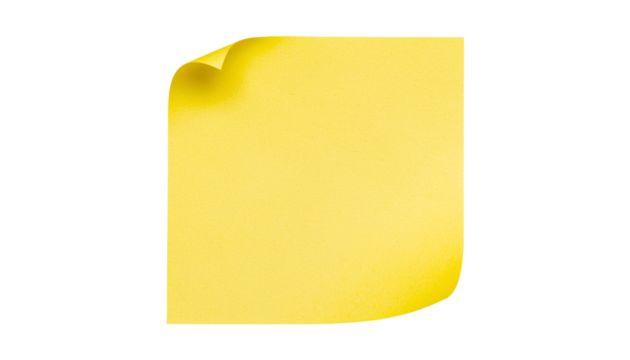 PNG Blank yellow sticky note with a curled corner, isolated on transparent background