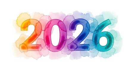 Vibrant 2026 watercolor design, perfect for new year greetings and festive celebrations, full of colorful optimism and artistic flair for a bright future