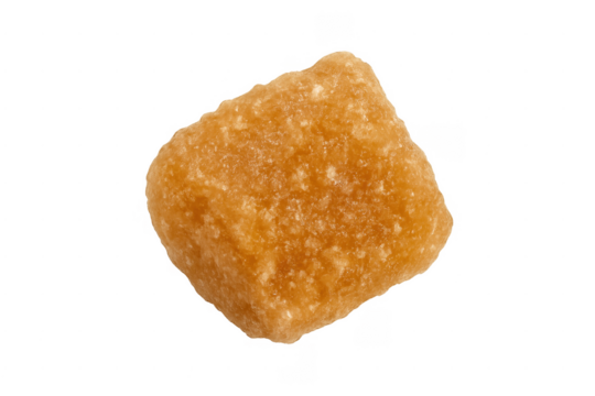 Unrefined jaggery sugar block on transparent background