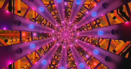 A seamless loop of a colorful tunnel filled with vibrant lights and patterns, creating a hypnotic visual effect. This dynamic animation engages viewers in a unique and captivating experience.