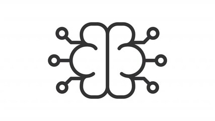 AI brain ui icon line animation. Digital neural network maintaining. Artificial intelligence integration. Future animated user interface element isolated on white. HD video with alpha channel - Powered by Adobe