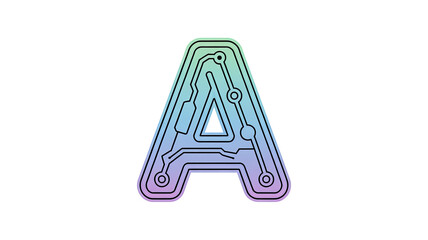 Tech Circuit Letter A &ndash; Futuristic Neon Glow Typography on Black Background, High-Tech Vector Design