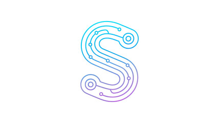 Neon Tech Letter S &ndash; Stylized Futuristic Circuit Line Vector Typography with Gradient Glow