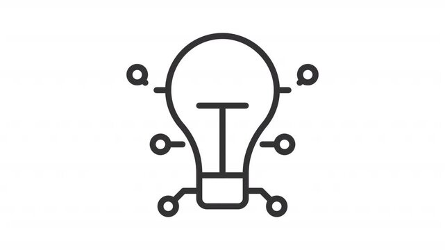 AI ideas and innovations ui icon line animation. Light bulb connected to circuit board. Digital system integration animated user interface element isolated on white. HD video with alpha channel
