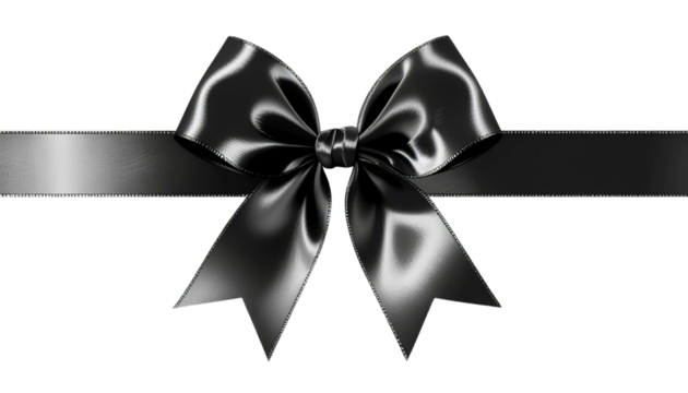 PNG Elegant black satin gift bow on transparent background