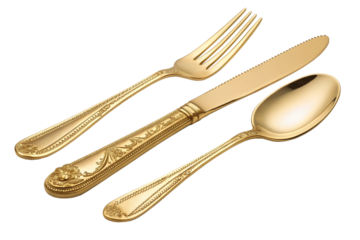 Gold cutlery set with fork knife and spoon 