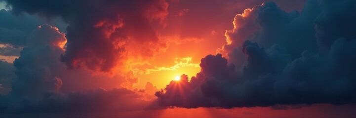 Fiery sunset, dark storm clouds brewing, dramatic sky , heaven, weather