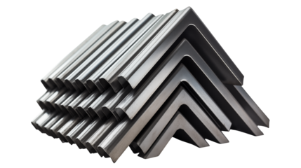 Stack of metal l shaped profiles showing sharp edges and smooth surfaces against a black background