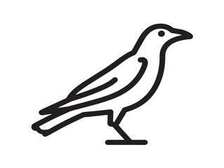 Crow icon 2D vector line art in a clean minimalist design black